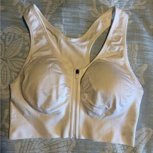 Women's White Zip-Front Sports Bra
